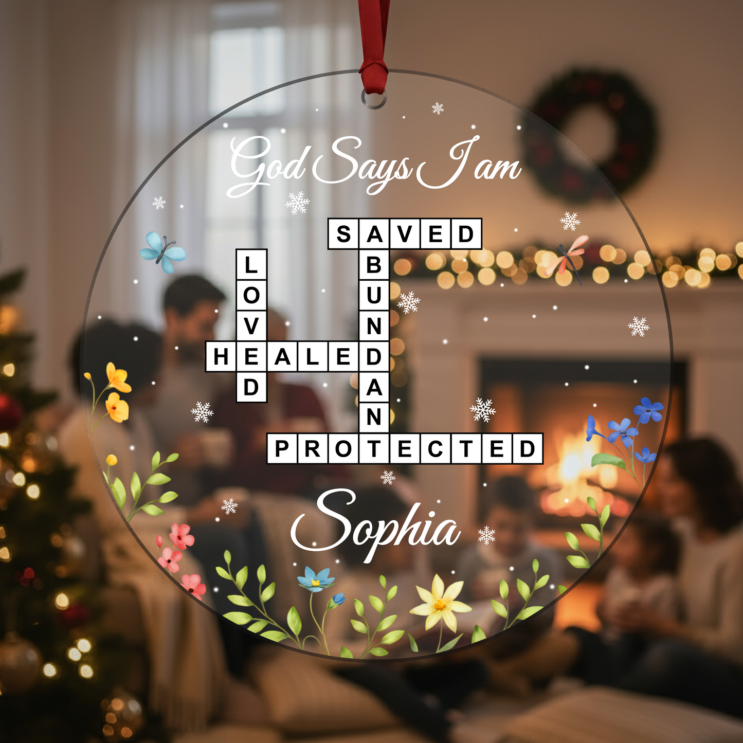 Custom “God Says I Am” Acrylic Ornament – Personalized Christian Gift with Name and Scripture Words