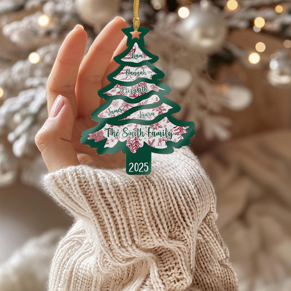 Family Name Christmas Tree Ornament – Personalized Holiday Decoration with Year