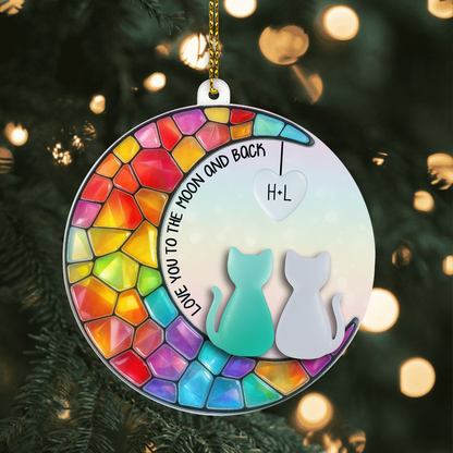Custom Cat Couple Moon Ornament – Acrylic 2 Layer Design, Personalized “Love You to the Moon and Back” Keepsake, Romantic Gift for Couples or Christmas Decoration