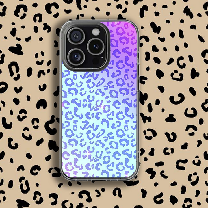 Leopard Print Phone Case Collection – Pastel Purple, Rainbow Gradient & Green with Pink Accents
