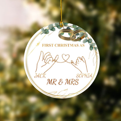 Couple Ceramic Christmas Ornament – Personalized First Married Holiday Wedding Keepsake Gift