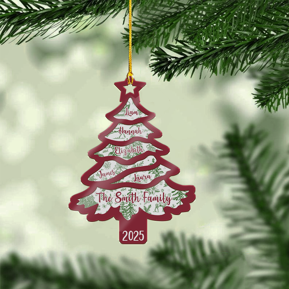 Family Name Christmas Tree Ornament – Personalized Holiday Decoration with Year