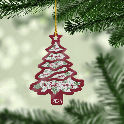 Family Name Christmas Tree Ornament – Personalized Holiday Decoration with Year