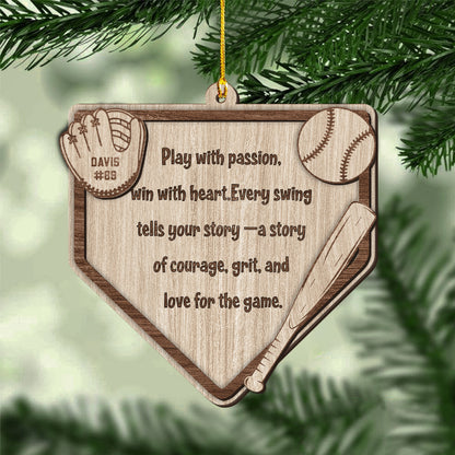 Custom Baseball Home Plate Ornament – Personalized Name, Number & Background ,Wooden & Acrylic Sports Keepsake Gift