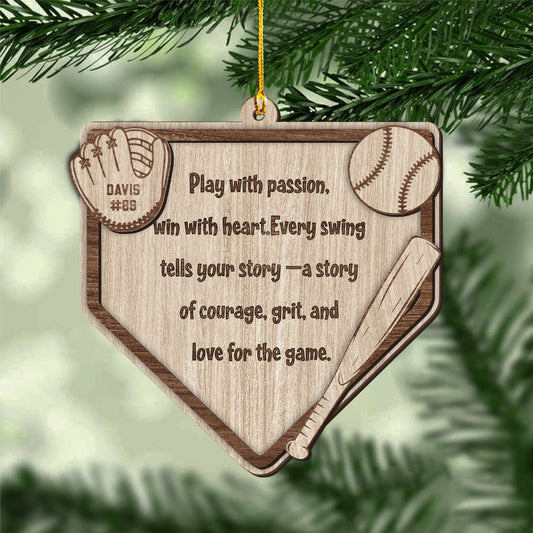 Custom Baseball Home Plate Ornament – Personalized Name, Number & Background ,Wooden & Acrylic Sports Keepsake Gift