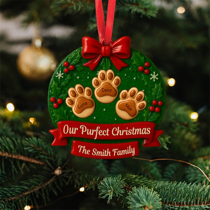 Custom 3D Resin Ornament – Personalized Pet Paw Print Christmas Tree Decoration Family Keepsak