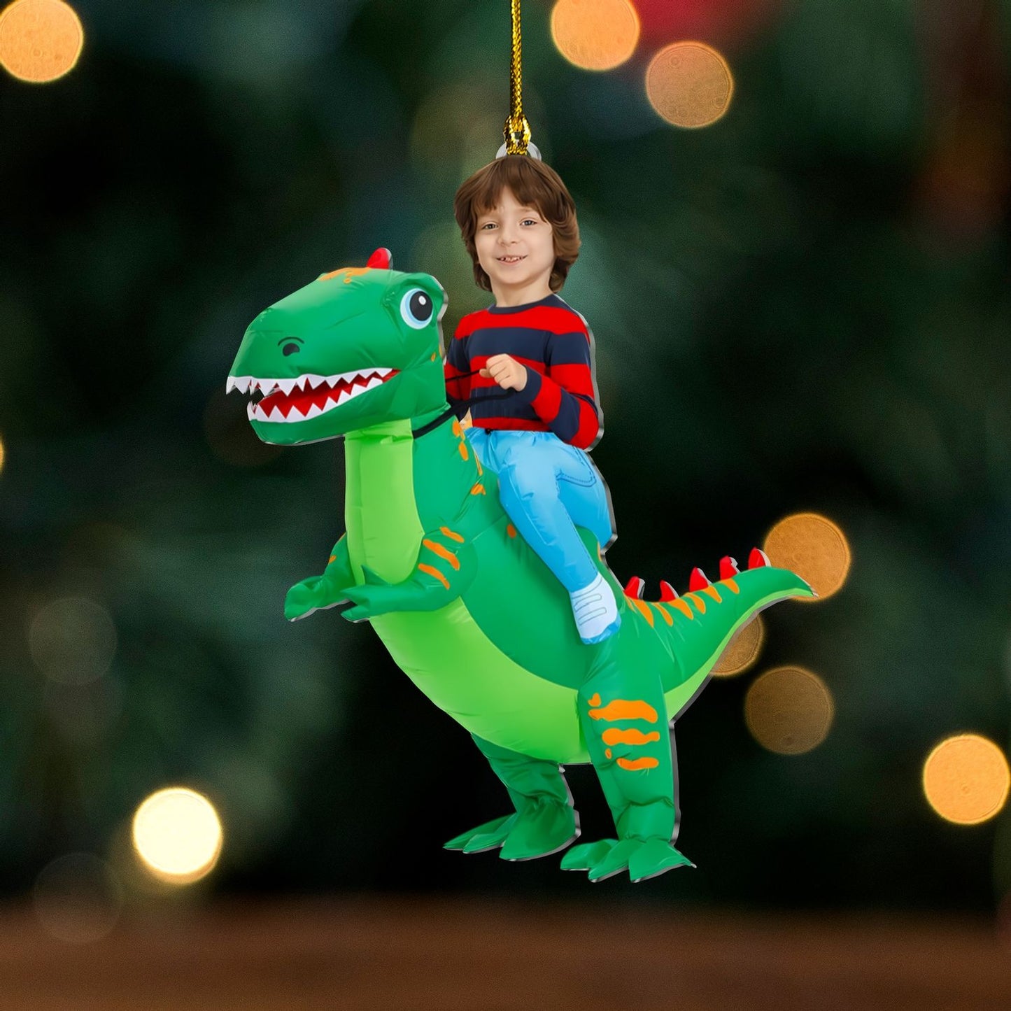 Personalized Kid Face Green Dinosaur Acrylic Ornament - Custom Acrylic Photo Gift for Kids