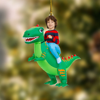 Personalized Kid Face Green Dinosaur Acrylic Ornament - Custom Acrylic Photo Gift for Kids