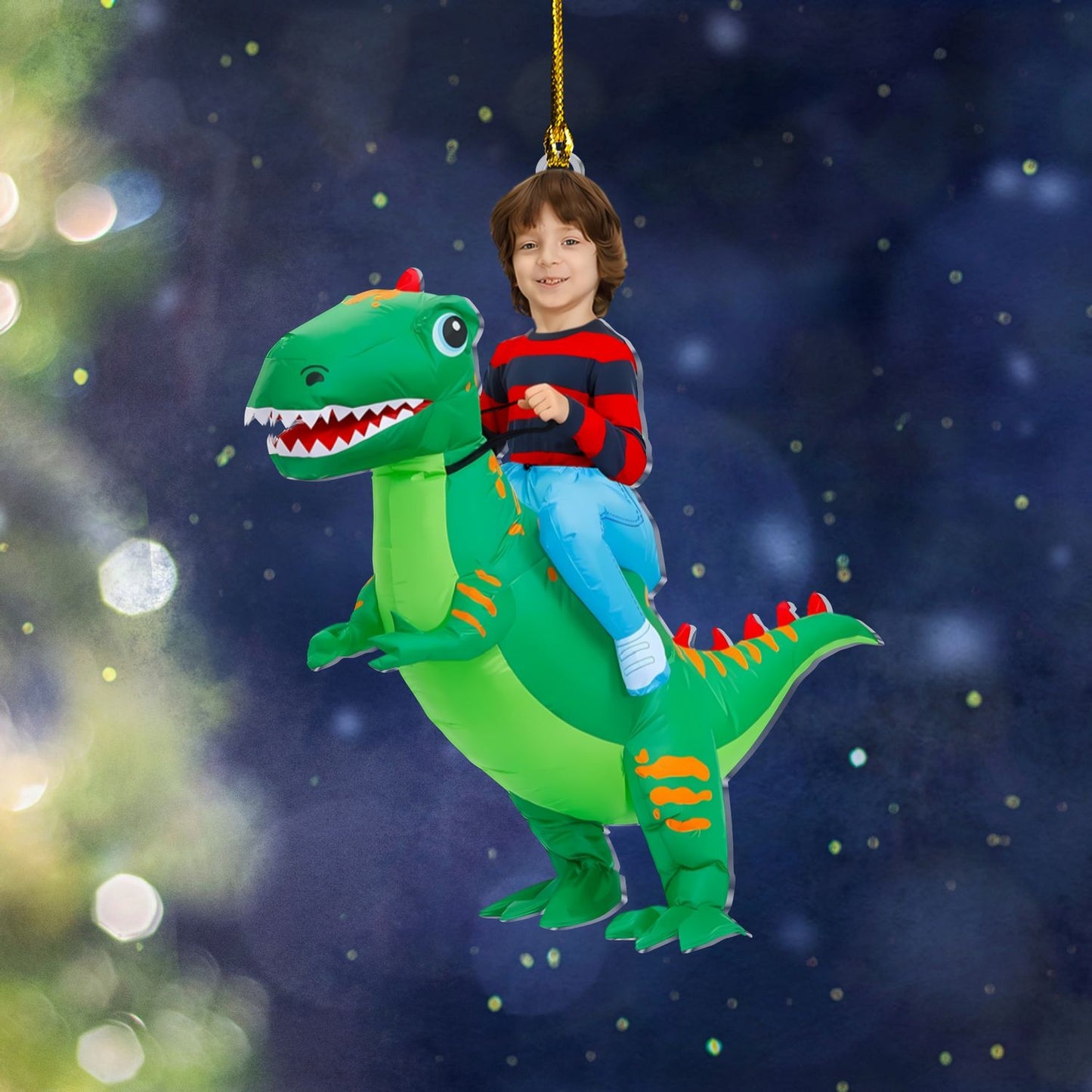 Personalized Kid Face Green Dinosaur Acrylic Ornament - Custom Acrylic Photo Gift for Kids