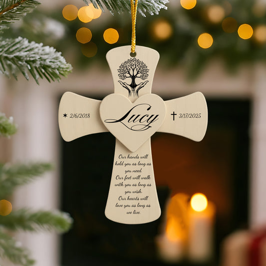 Custom Heart & Cross Memorial Decoration - Personalized Memorial Cross Ornament