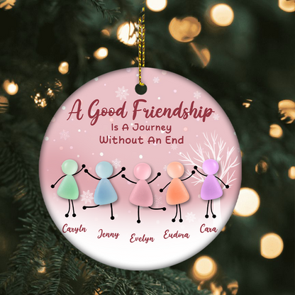 Custom A Good Friendship Circle Ceramic Ornament with Acrylic Pieces – Personalized Names & Quote And Best Friend Christmas Gift