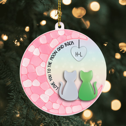 Custom Cat Couple Moon Ornament – Acrylic 2 Layer Design, Personalized “Love You to the Moon and Back” Keepsake, Romantic Gift for Couples or Christmas Decoration