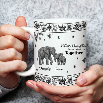 Mug 3DCustom Mother & Daughter / Mother & Son Elephant Mug – “Forever Linked Together” - Personalized Names ,Toile de Jouy Floral Elephant Design