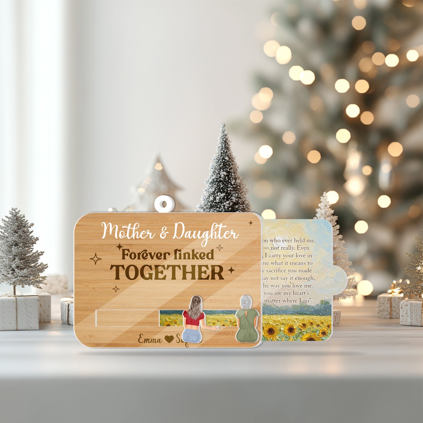 Custom Mother & Daughter Wooden Card – “Forever Linked Together” - Personalized Names & Art Background