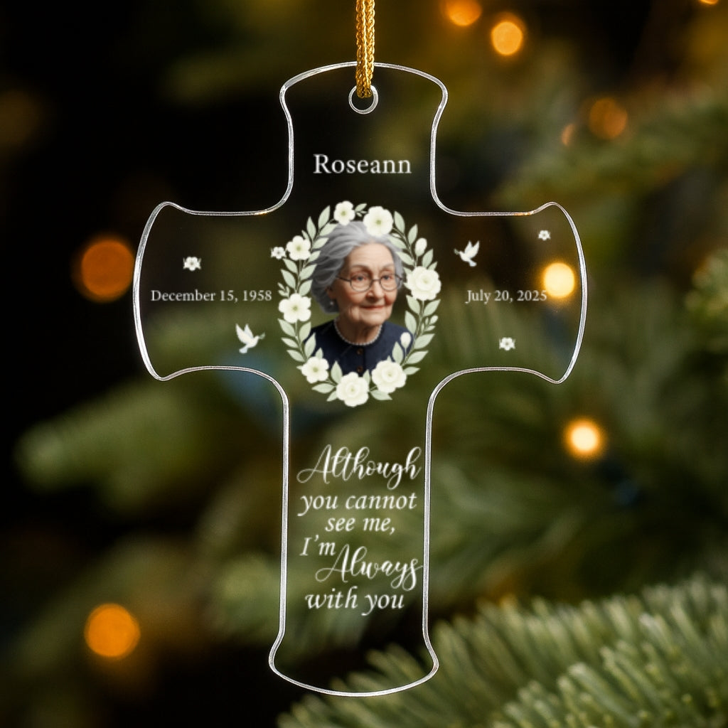 Custom Photo Cross Ornament -Personalized Memorial Gift In Loving Memory of Dad Mom Grandpa Grandma Remembrance Christmas Tree Decoration