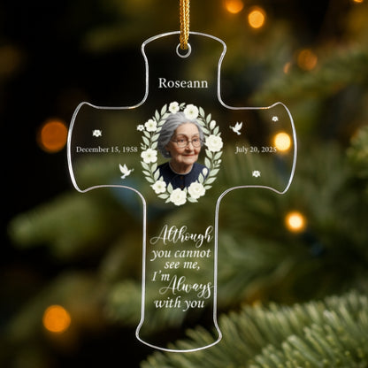 Custom Photo Cross Ornament -Personalized Memorial Gift In Loving Memory of Dad Mom Grandpa Grandma Remembrance Christmas Tree Decoration