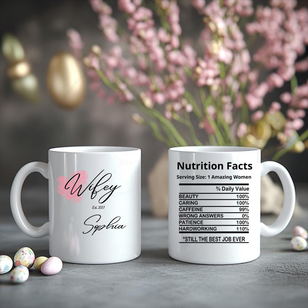 Custom Hubby and Wifey Ceramic Mugs –  Personalized Funny Nutrition Facts Coffee Cup Gift for Couples