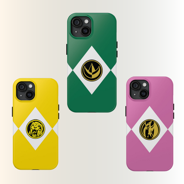 Power Up Phone Case Trio – Inspired by Mighty Morphin’ Rangers, Bright Bold Colors, Glossy Protection