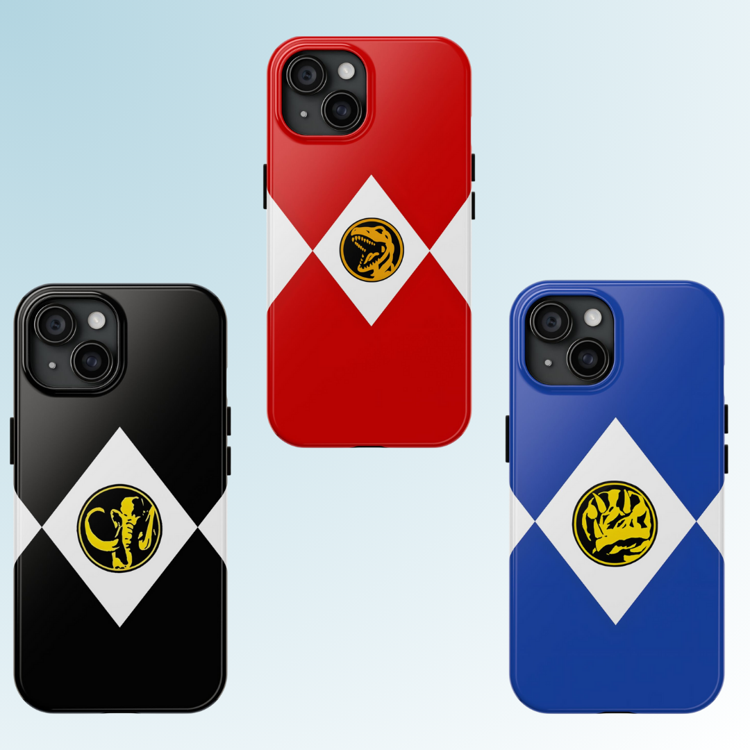 Mighty Morphin’ Phone Case – Power Rangers-Inspired Design, Dino Emblems, Bold Retro Colors, Glossy Armor for ‘90s Kids & Gen Z Heroes