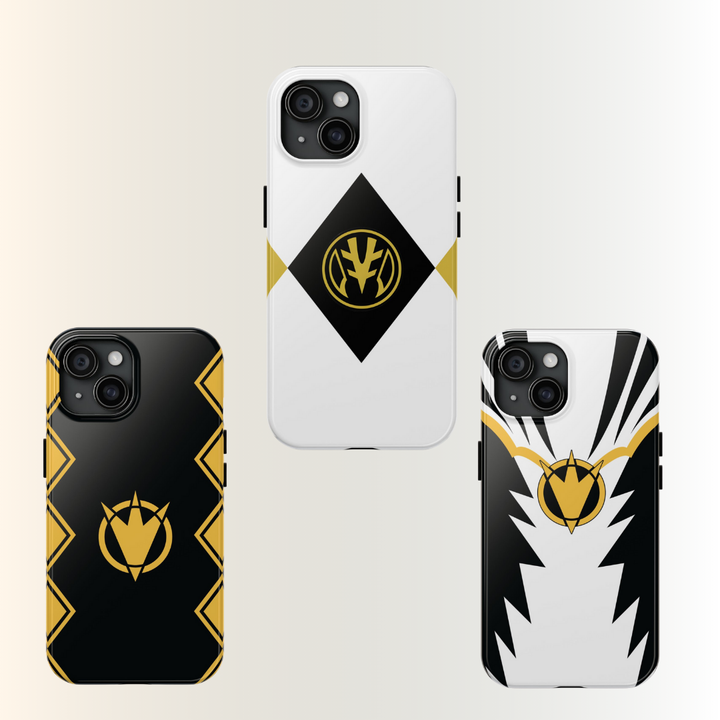 Legendary Power Case Set – White & Black Ranger Edition, Gold Emblem Finish, Premium Glossy Look for True Morphin’ Fans