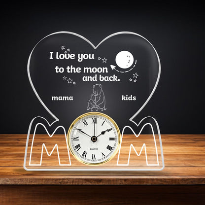 I Love You to the Moon and Back Mom Gift – Custom Animal Personalized Acrylic Desk Clock