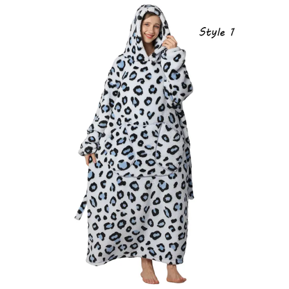 Plus Size Halloween Wearable Blanket Hoodie – Oversized Sherpa Fleece Sweatshirt with Pocket for Women & Men