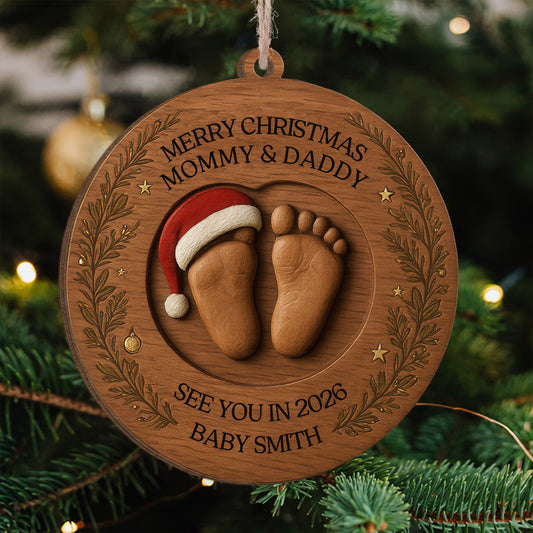Custom 2-Layer Wooden Baby Announcement Ornament – Personalized Christmas Keepsake