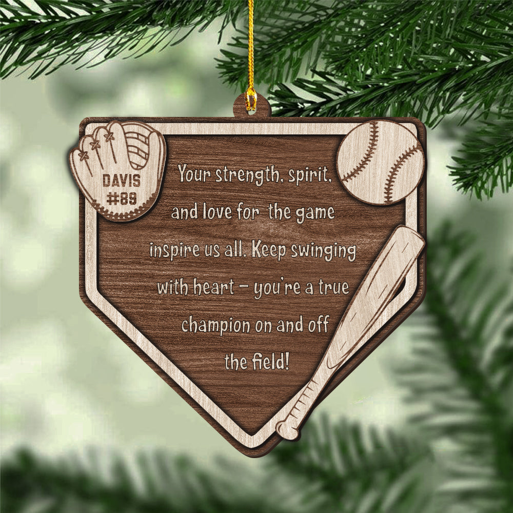 Custom Baseball Home Plate Ornament – Personalized Name, Number & Background ,Wooden & Acrylic Sports Keepsake Gift