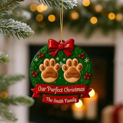 Custom Family Holiday Keepsake - Personalized Pet Paw Print Ceramic Christmas Ornament