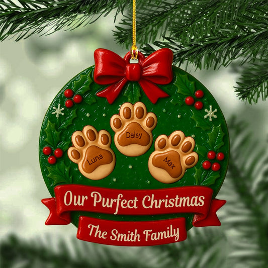Custom Family Holiday Keepsake - Personalized Pet Paw Print Ceramic Christmas Ornament