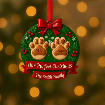 Custom Family Holiday Keepsake - Personalized Pet Paw Print Ceramic Christmas Ornament