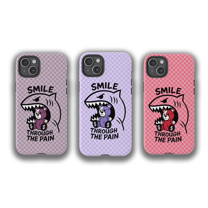 Smile Through the Pain Bear iPhone and Samsung Case – Edgy Cartoon Shark Cover for iPhone 11 12 13 14 15 16 Pro Max