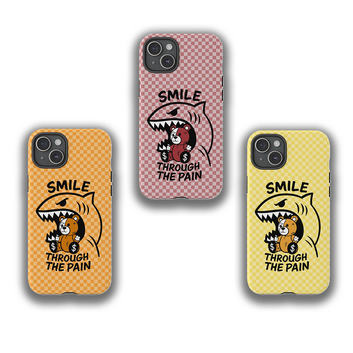 Smile Through the Pain Bear Phone Case – Edgy Cartoon Shark Cover for iPhone 11 12 13 14 15 16 Pro Max & Samsung Galaxy S Series