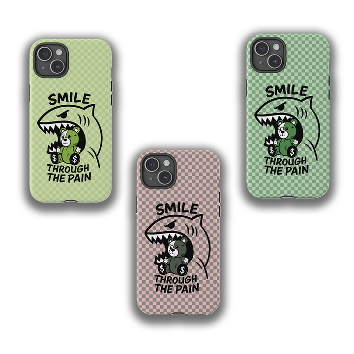 Smile Through the Pain Bear Phone Case – Cartoon Shark Cover for iPhone 11 12 13 14 15 16 Pro Max & Samsung S20 S21 S22 S23 S24 Ultra