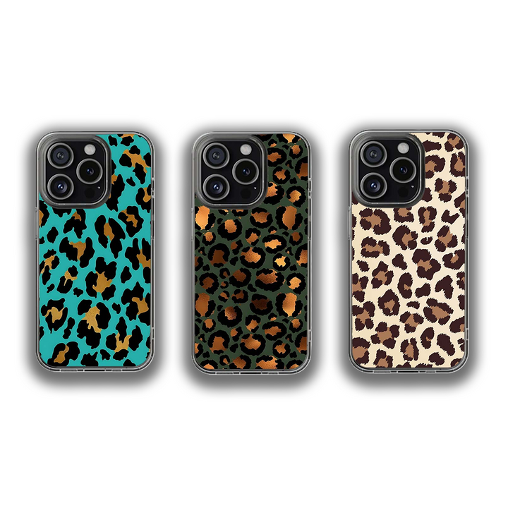 Leopard Print Phone Case Collection – Aqua, Olive Green & Beige