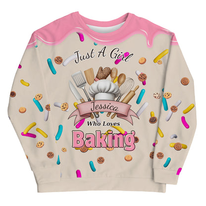 Custom Baking Lover Sweatshirt – Personalized “Just A Girl Who Loves Baking” Sweater with Name