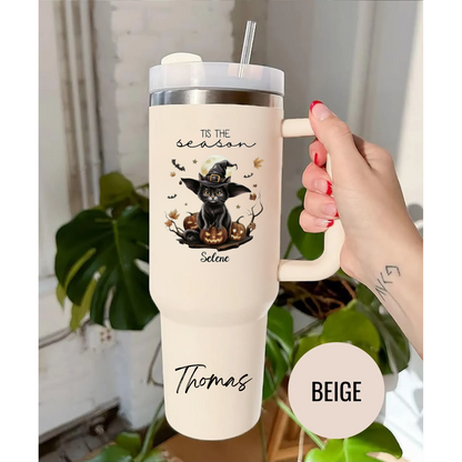 Custom Halloween Tumbler for Cat Lovers | Personalized Black Cat & Ghost Design | 20oz or 40oz Halloween Travel Cup | Perfect Customizable Gift for Halloween | Halloween Gift for Lovers, Mom