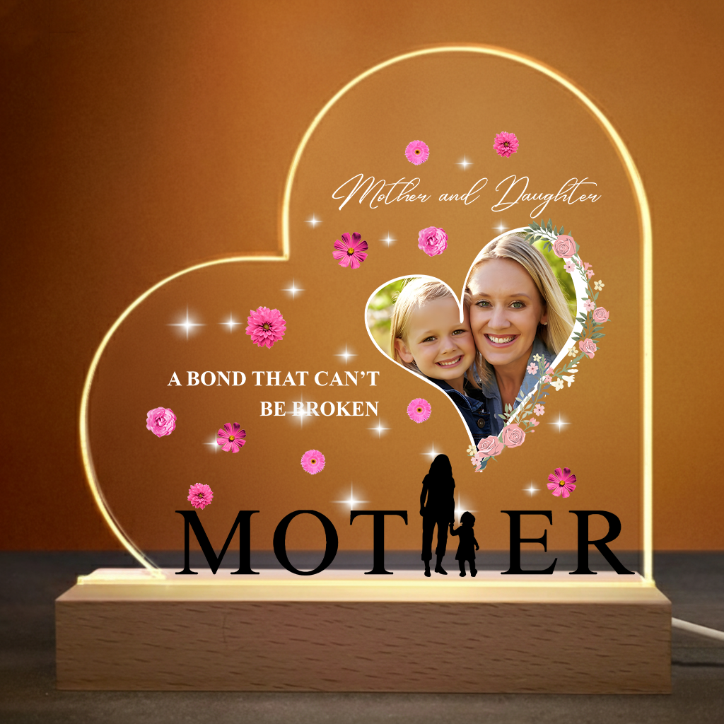 Custom Heart LED Lamp Plaque – Personalized Father Mother Son Daughter Gift with Photo – A Bond That Can’t Be Broken Keepsake