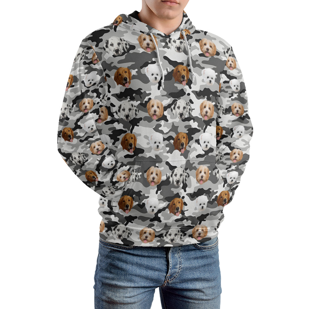 Custom Dog Face Camo Hoodies – Personalized Cute Pet Lover Streetwear in Multiple Colors