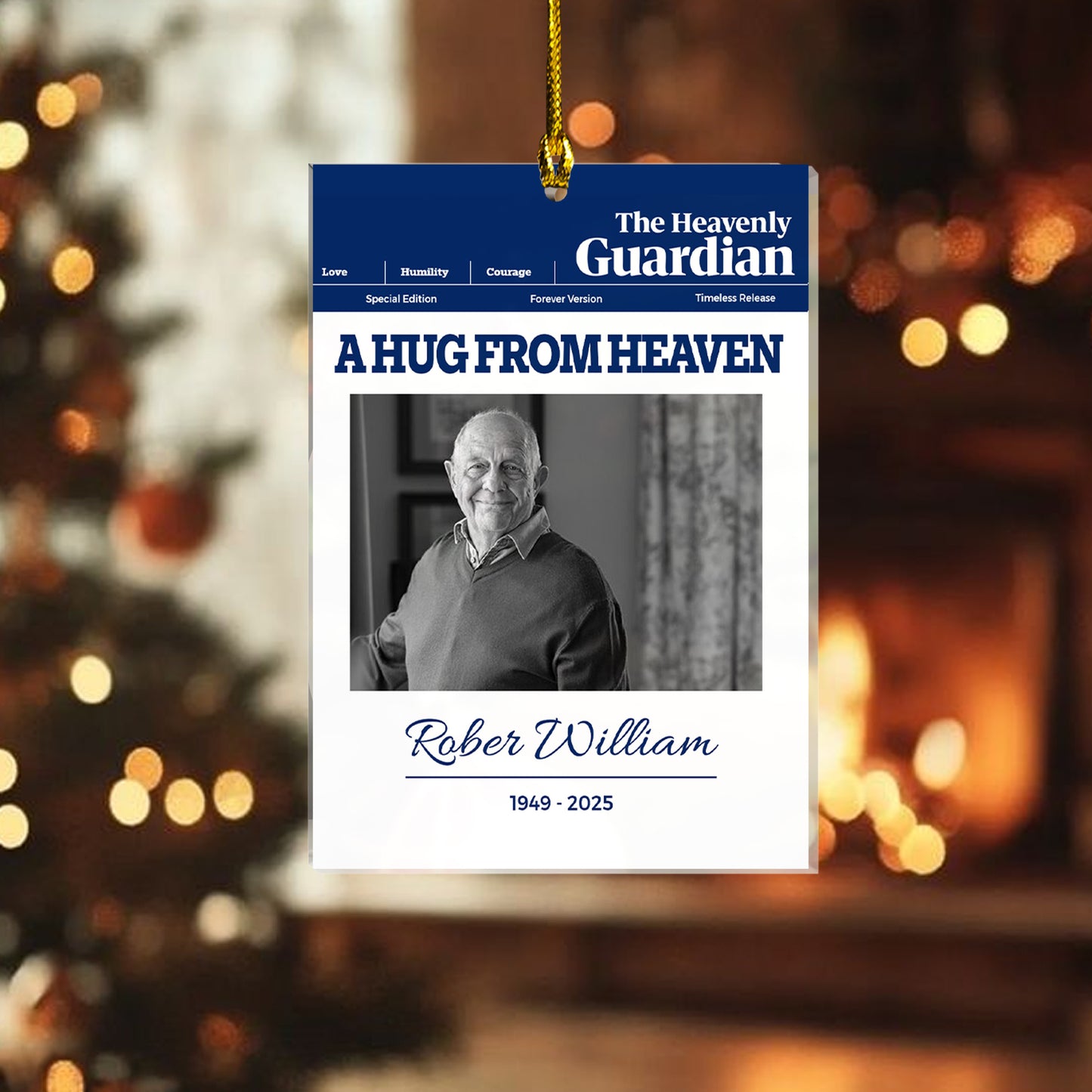 Custom Memorial Ornament – “A Hug From Heaven” - Personalized Photo, Name & Years , Heavenly Guardian Tribute Keepsake