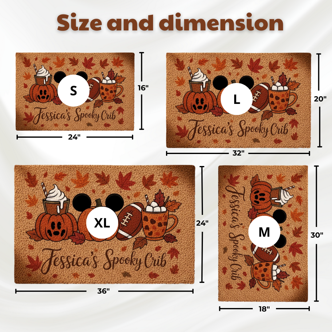 Personalized Halloween Coir Doormat – Pumpkins, Football & Pumpkin Spice Latte | Autumn Porch & Entryway Welcome Mat