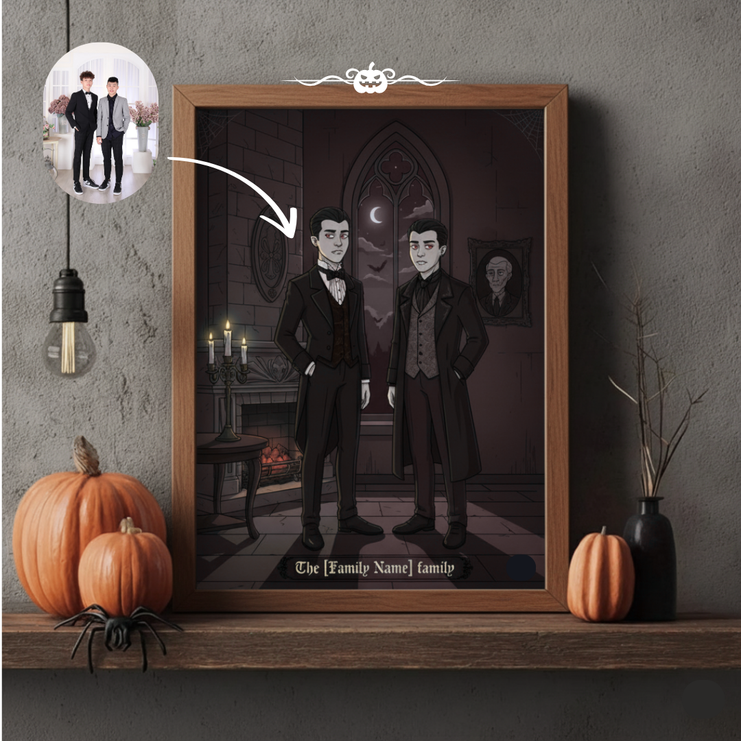 Personalized Halloween Family Portrait | Spooky Vampire Custom Gift for Family | Gothic Home Decor Wall Art