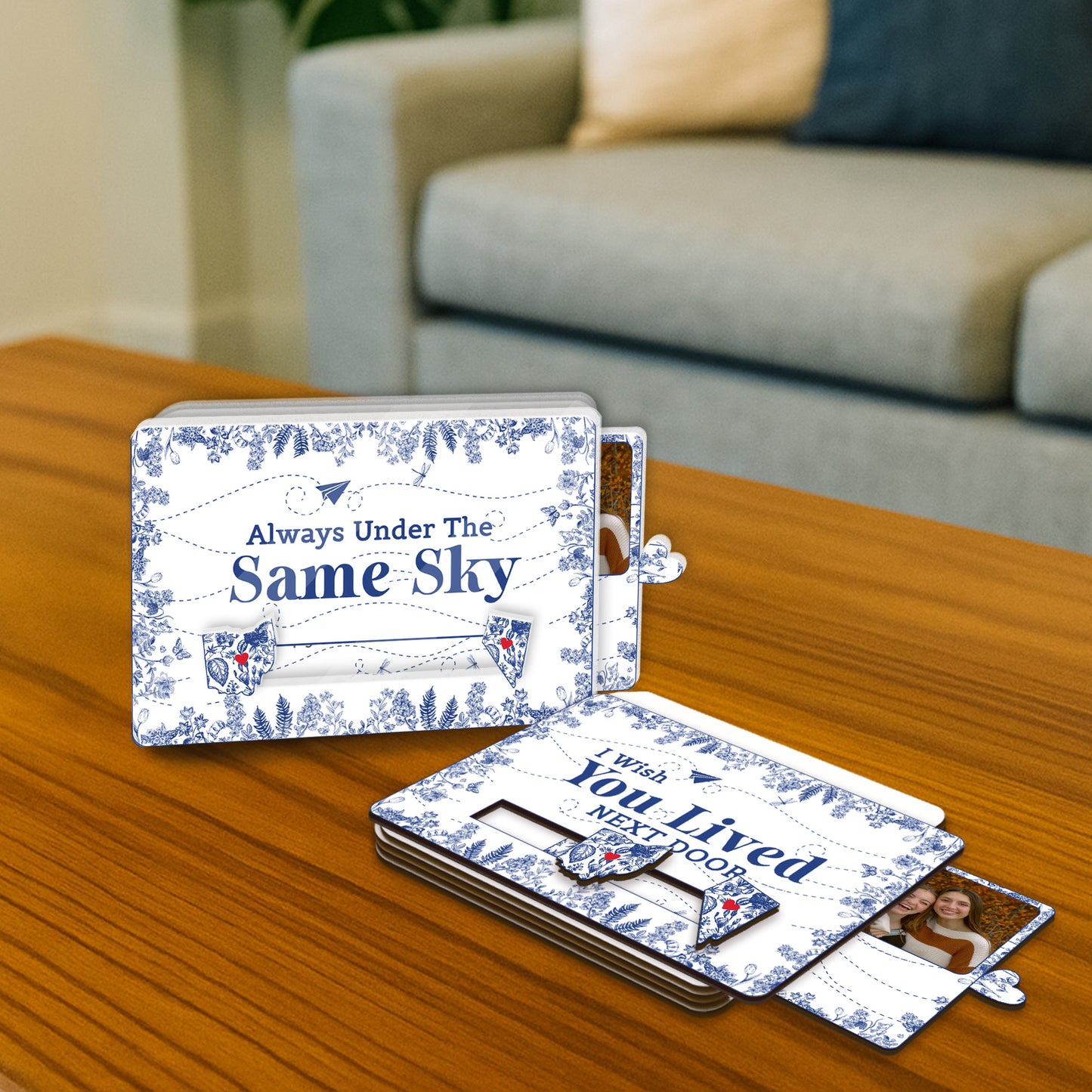 Custom Long Distance Christmas Wooden Gift Card Sleeve – Personalized Photo Gift for Best Friends, Sisters, or Long-Distance Couples