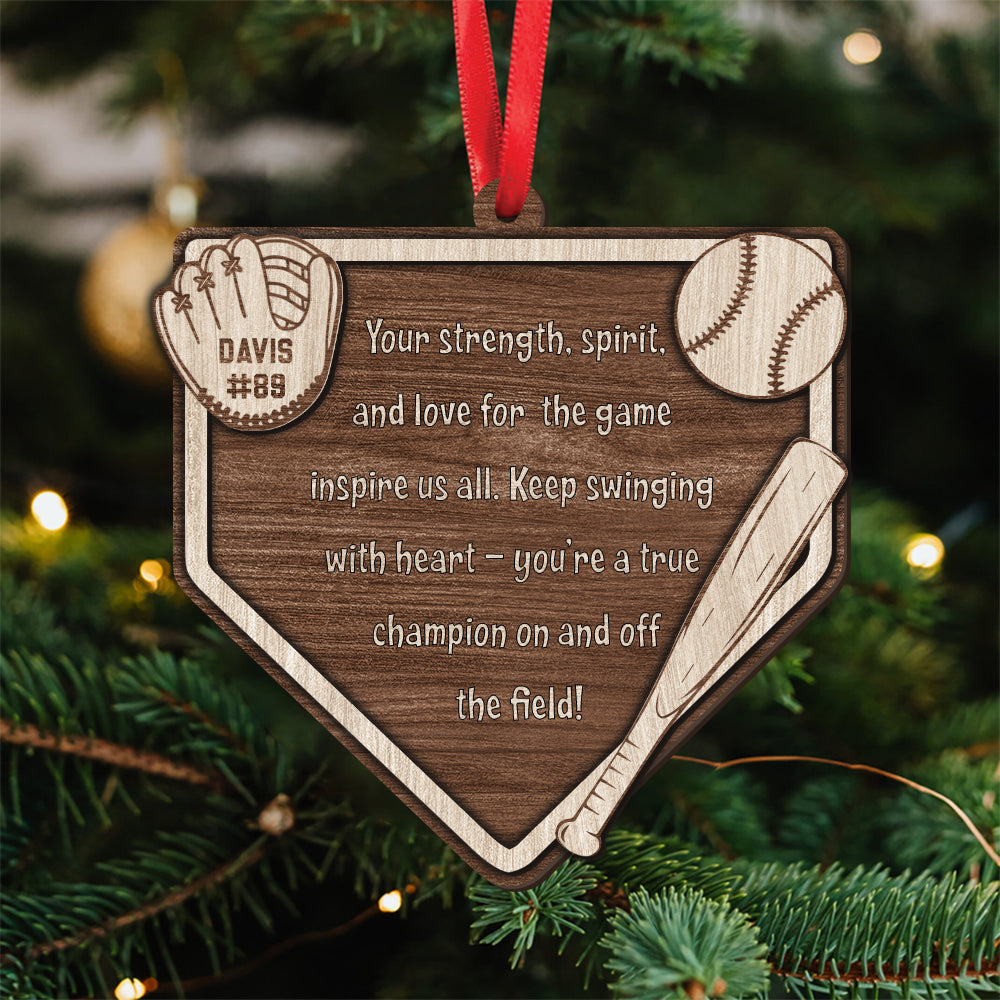 Custom Baseball Home Plate Ornament – Personalized Name, Number & Background ,Wooden & Acrylic Sports Keepsake Gift