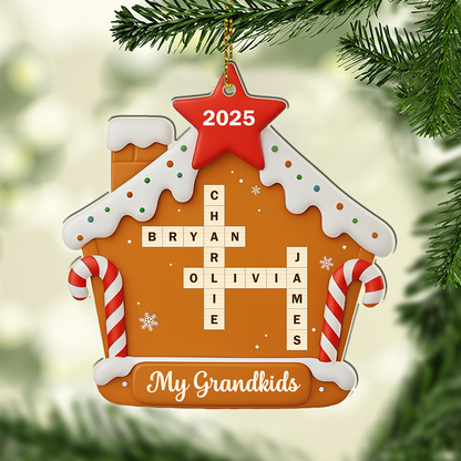 Custom Acrylic Gingerbread House Ornament – Personalized Crossword Name Christmas Decoration for Grandkids 2025