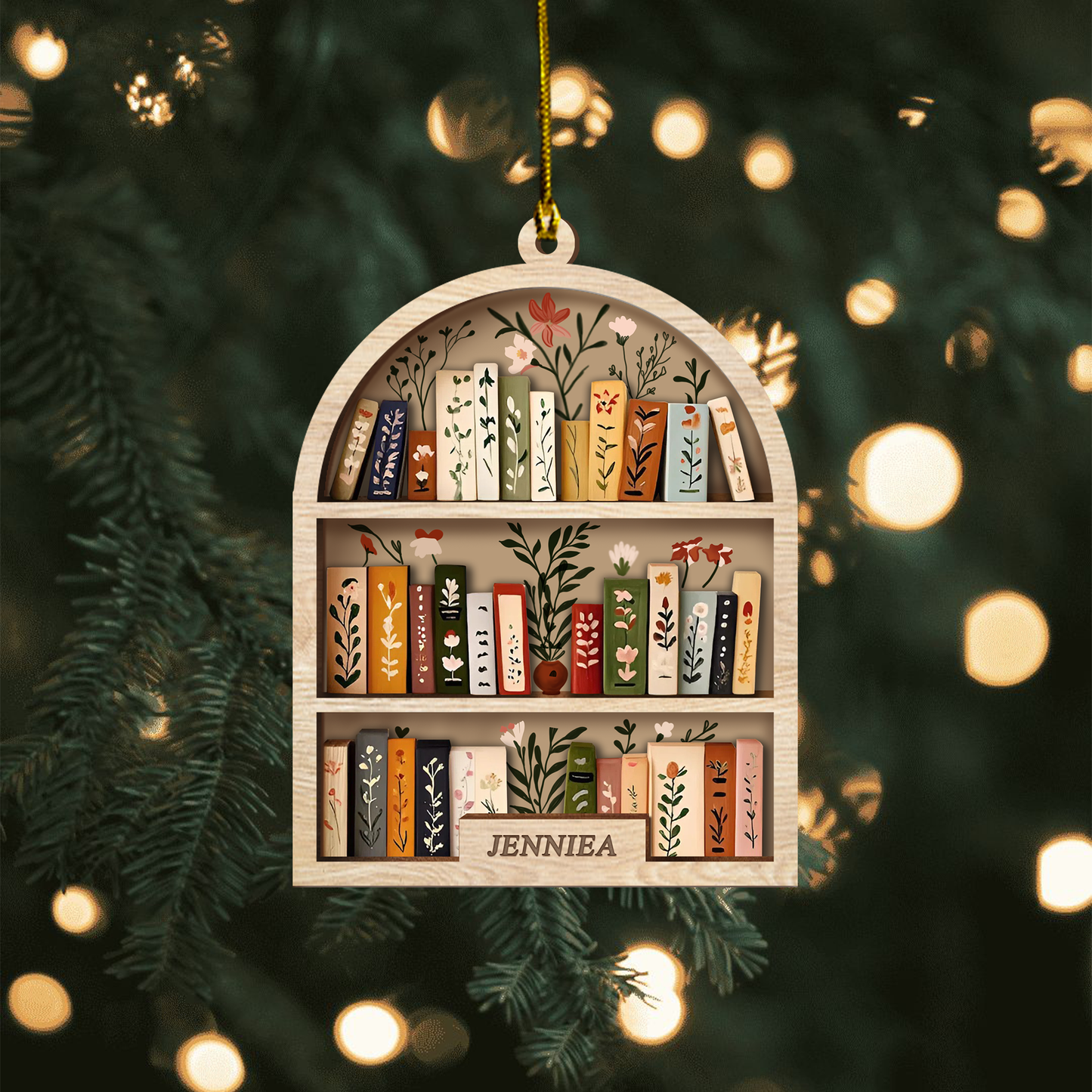 Custom Book Lover Ornament Wooden Bookshelf Decor - Personalized Name Christmas Gift for Reader Librarian Teacher