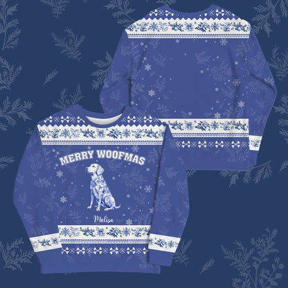Custom Dog Lover Christmas Sweater – “Merry Woofmas” - Personalized Dog Image, Name & Color , Cozy Holiday Sweatshirt Gift for Pet Owners