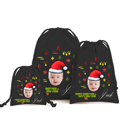 Custom Christmas Drawstring Gift Bag – Personalized with Photo & Name