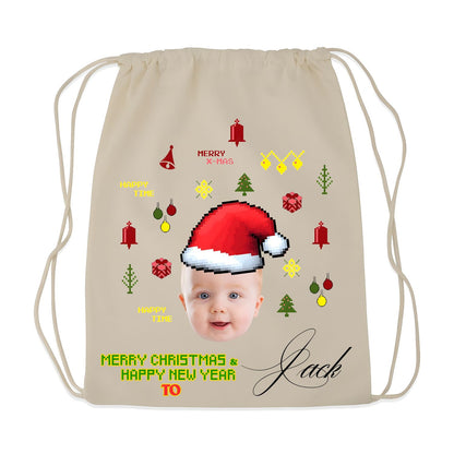 Custom Christmas Drawstring Gift Bag – Personalized with Photo & Name