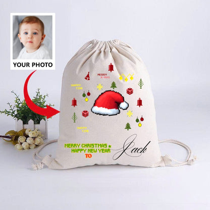Custom Christmas Drawstring Gift Bag – Personalized with Photo & Name